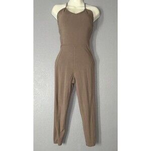 Old Navy Brown Sleeveless PowerChill Jumpsuit V-Neck Straps Women's M
